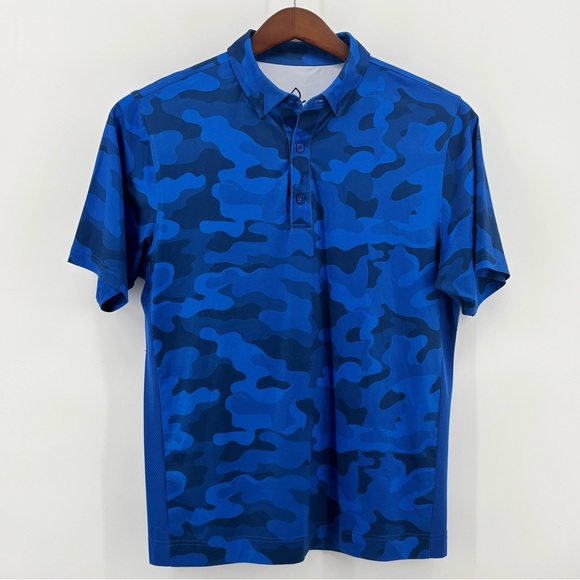 Deolax Other - Deolax Mens Blue/Navy Blue Camou Short Sleeve Performanc Polo Size MD